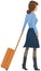 Tourism, journey, vacation concept. Lady with suitcase. Female passenger holding travel luggage