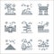 tourism line icons. linear set. quality vector line set such as aeroplane, lake, pyramid, coast, guidepost, taj mahal, arc de