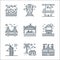 Tourism line icons. linear set. quality vector line set such as castle, road trip, resort, cruise ship, bridge, summer holidays,