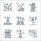 tourism line icons. linear set. quality vector line set such as navigation, lighthouse, notre dame, hot air balloon, north korea,