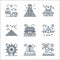 tourism line icons. linear set. quality vector line set such as tropical, cruise ship, ferris wheel, aeroplane, chinese temple,