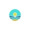 Tourism mockup logo, sun, sea, sand abstract icon, summer beach travel vector