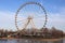 Tourism Montreal - embankment, ferris wheel, old lifting port cranes, tourist attractions.