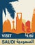 Tourism Poster for Saudi Arabic. Editable vector file. Arabic and English translation