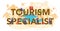 Tourism specialist typographic header concept. Office worker selling