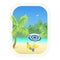 Tourism. Tropics. Color illustration of seascape with palm trees, fruit, umbrella