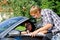 Tourist asking driver about direction