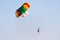 Tourist attraction parasailing on cloudy sky background