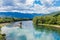 Tourist attraction , romantic ,wooden cabin-like house ,on the rock at Drina river, Serbia