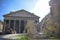 Tourist attraction in Rome. Pantheon, facade of the Roman temple