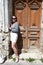 Tourist on background of wall in small Jerusalem old city of Yevpatoria