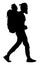 Tourist with backpack vector silhouette. Camping man traveling. Boy hiking. Traveler around the world.