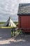 Tourist bicycle on the background of the traditional house of Sami, Finnmark, Norway