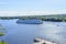 Tourist boat goes to the berth of Kizhi Island. Onega lake, Karelia, Russia