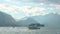 Tourist boat, Maggiore lake landscape.