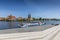 Tourist boat moored at the quay on Oder River. Popular view on medieval St. John the Baptist Cathedral on Ostrow Tumski