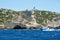 Tourist boat and Pertusato lighthouse