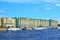 Tourist boats leave from the jetty on the Neva river near the He