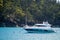 tourist boats and tour boats in the whitsundays queensland, australia. travellers on the great barrier reef, over coral and fish.