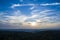 The tourist and botanical, beautiful place in Germany. Autumn season. View of the boundless dense wood and hilly area at sunset.