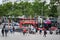 Tourist bus stop near square of Catalonia in center of Barcelona town.