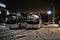 Tourist buses in a parking lot in the winter