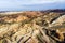 Tourist Buses in Rainbow Mountains Zhangye Danxia Landform Geological Park in China and Road