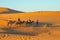 Tourist camel caravan in Africa sand desert dunes