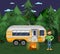 Tourist camp poster with travel trailer