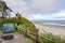 Tourist camp with a tent on the shore of the Pacific Ocean, California United States