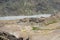 Tourist Camp view from Kunzum Pass Kunzum La - Chandra Taal Moon Lake Trekking course in Spiti, Himachal Pradesh, India.