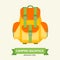 Tourist Camping Backpack Card. Vector