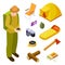 Tourist and camping equipment vector isometric collection