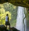 Tourist In Cave At Misol Ha Waterfall