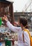 Tourist checking souvenirs in Thamel, Kathmandu