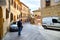 Tourist in city Volterra, Italy