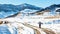 Tourist climber on a mountain snow trail