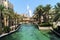 Tourist complex Madinat Jumeirah in UAE Dubai, beautiful view on the hotel Burj Al Arab