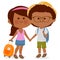 Tourist couple with suitcases. Vector illustration