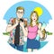 tourist couple vacation beach  illustration