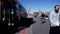 Tourist crossing Westminster Bridge