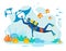 Tourist Diving in Tropical Sea Flat Vector Concept