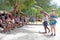 Tourist enjoing cultural show on Koromiri Island in Rarotonga Co