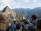 Tourist enjoy Machu Picchu ruins