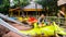 Tourist enjoying riding the Vultures, the vulture bird shape aeroplane ride at Sunway Lagoon theme park