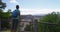 Tourist enjoying view on Big Island Kilauea Iki crater trail hike Hawaii, USA. Woman on travel looking at iconic