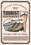 Tourist equipment, hikking boots, camp knife, pot