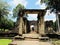 A tourist explores a temple at Angkor Complex, Cambodia