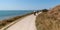 Tourist family in bike vacation on the island of ile d`Aix Charente maritime in web banner template