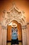 Tourist girl in the Interior of a famous Aljaferia Palace or Palacio de la Aljaferia Islamic